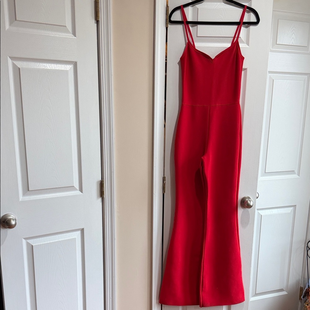 Club L London Red V-Neck Wide-Leg Jumpsuit
